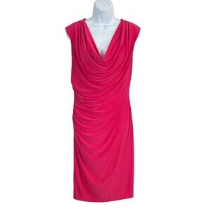 SHARAGANO Hot Pink Draped & Ruched Sleeveless Dress